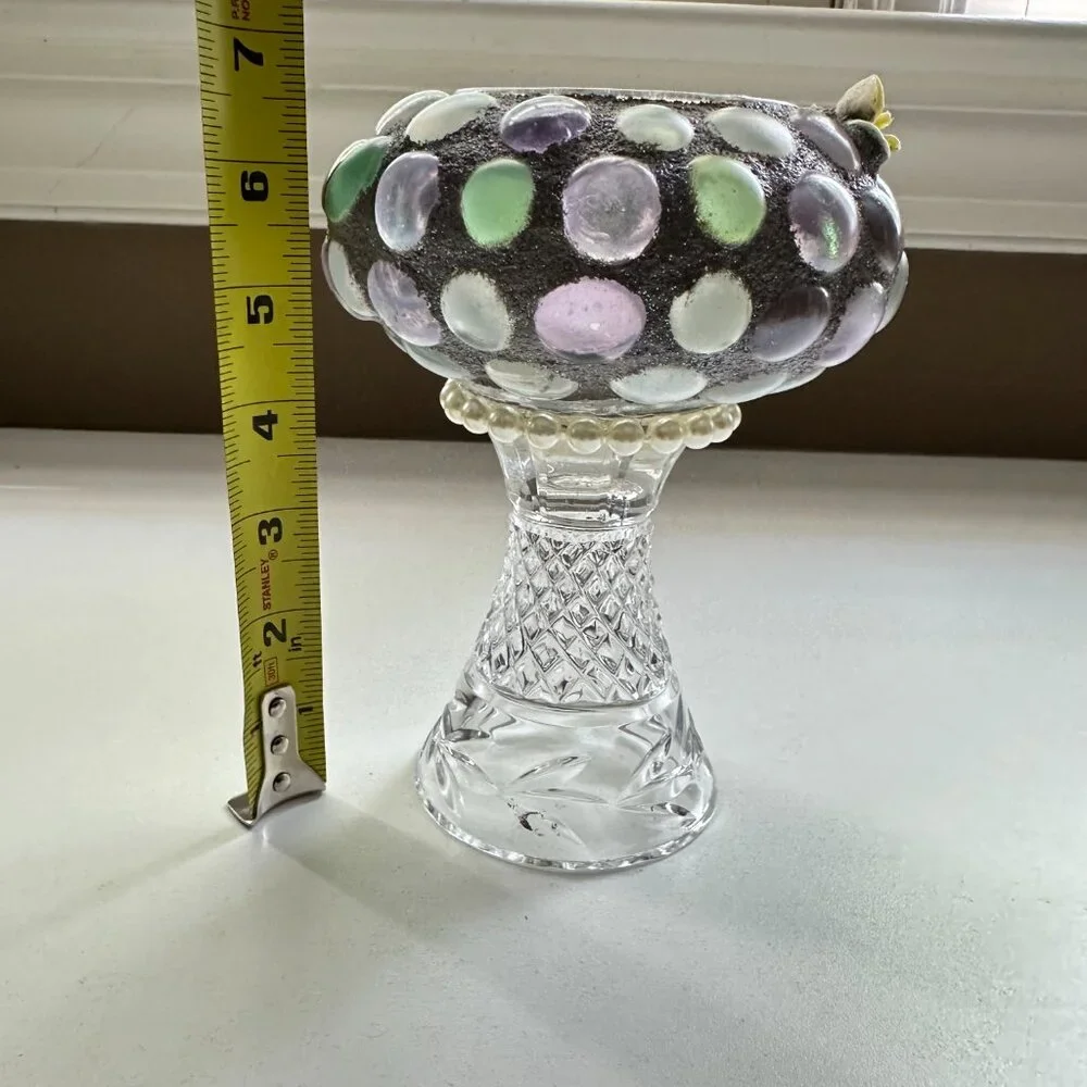Handmade Glass‎ Pebble Cement Votive/Small Plant Holder Pearl Detail Floral